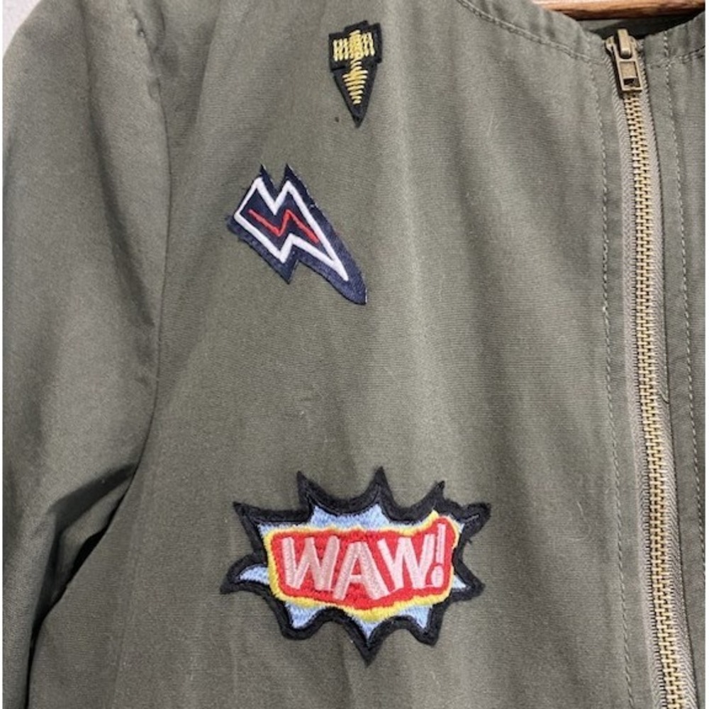 Freebird‎ Patch Bomber Jacket Womens M Olive Military Utility Y2K Streetwear - Picture 4 of 16